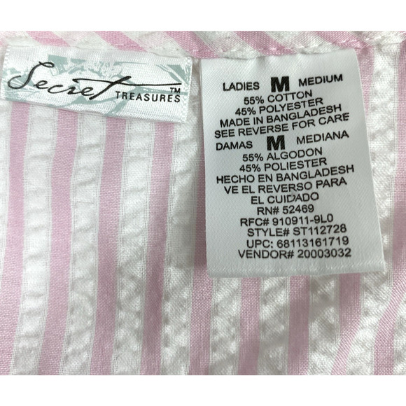 Secret Treasures Pajama Set Womens Medium Pink White Stripe 2 Pc Loungewear - Picture 6 of 15
